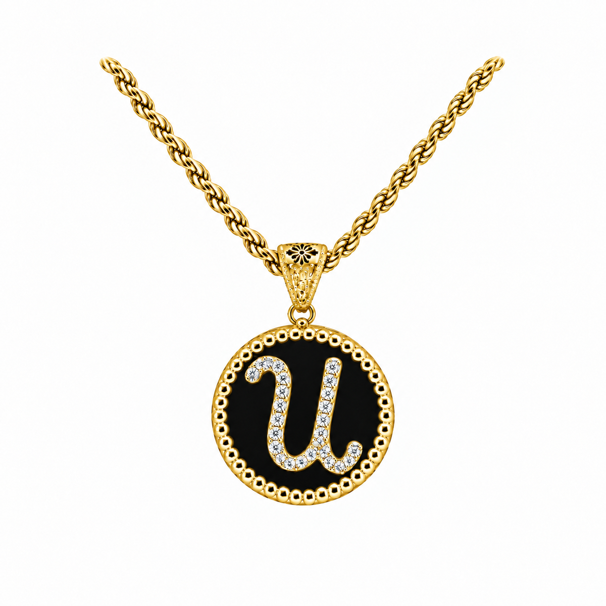 collana con pendente "lettera" piccolo onice dorato