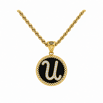 Collana con Pendente "Lettera" Piccolo Onice Dorato