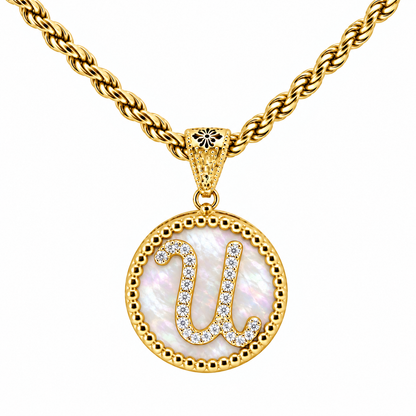 Collana con Pendente "Lettera" Grande Madreperla Dorato