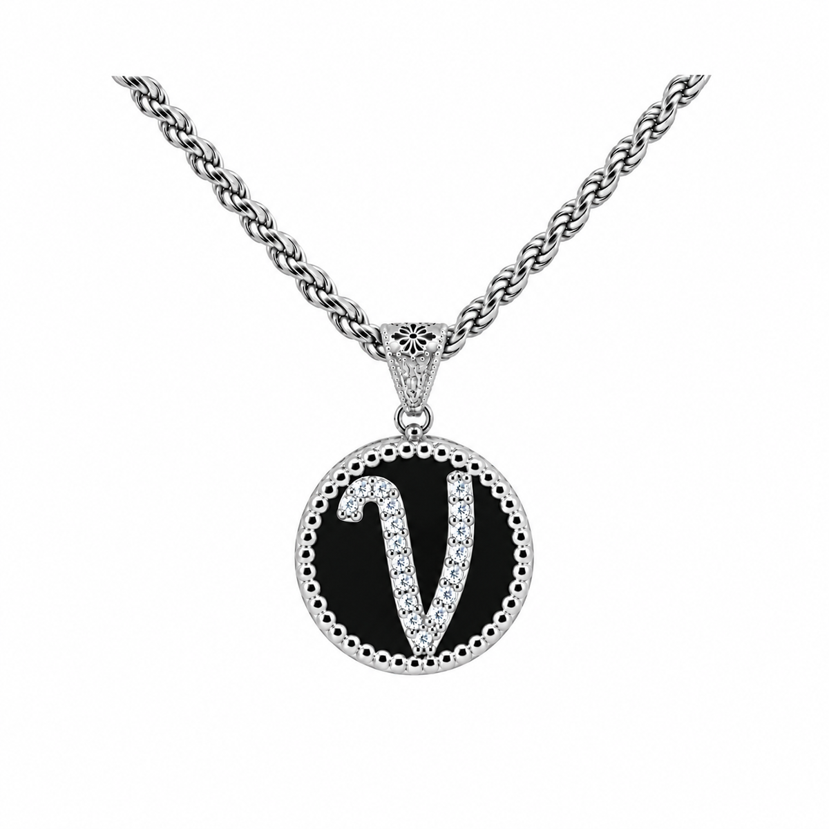 collana con pendente "lettera" piccola onice bianco rodiato