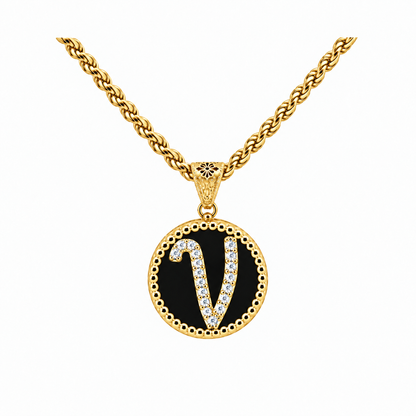 Collana con Pendente "Lettera" Piccolo Onice Dorato