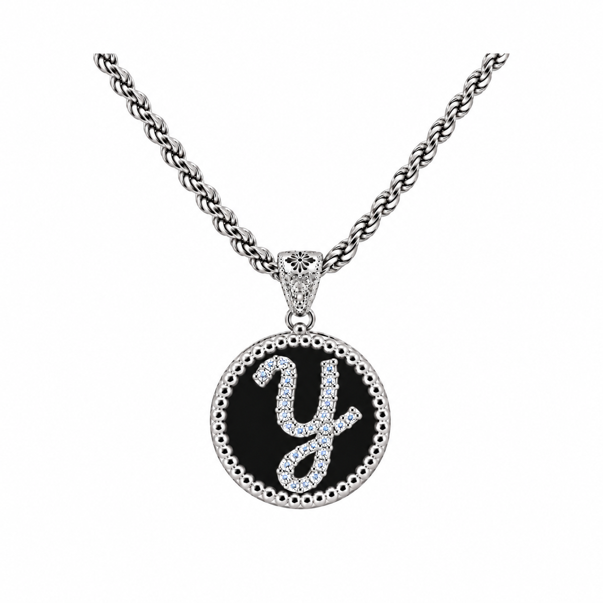 collana con pendente "lettera" piccola onice bianco rodiato