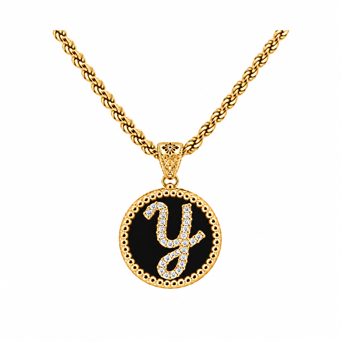 collana con pendente "lettera" piccolo onice dorato