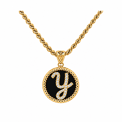 Collana con Pendente "Lettera" Piccolo Onice Dorato