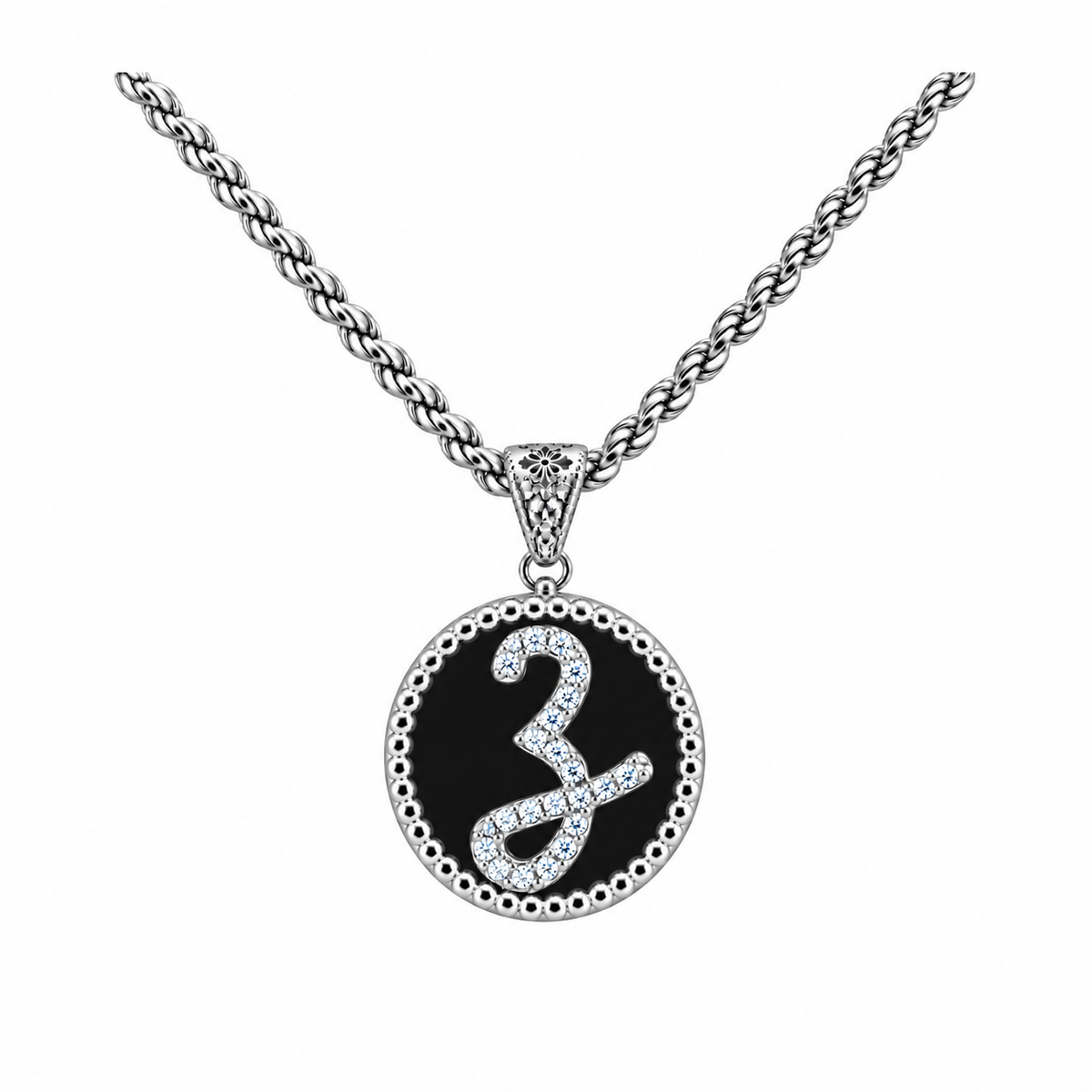 collana con pendente "lettera" piccola onice bianco rodiato